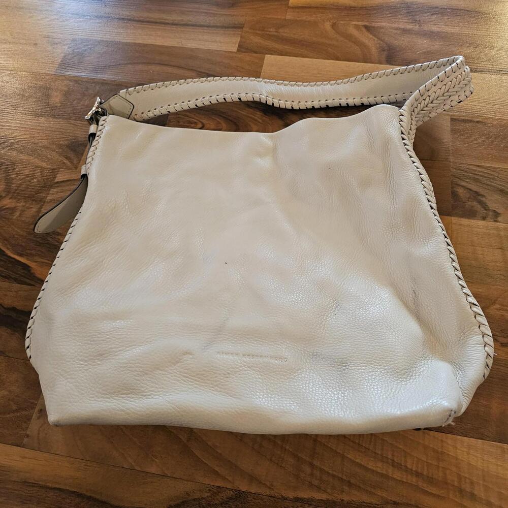 Aimee Kestenberg Hobo Bag Womens Large Beige Leather Braided Shoulder Tote